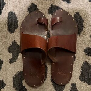 Beek Dark Brown Leather Sandals with Studs